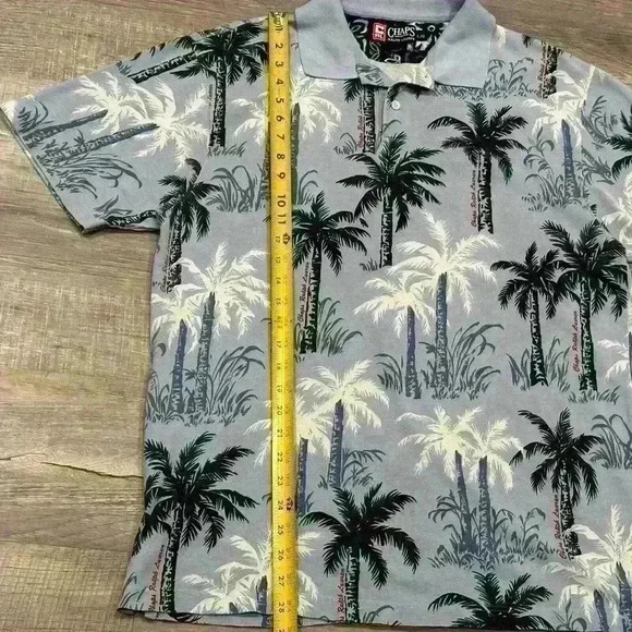 Ralph Lauren Chaps Hawaiian Shirt Mens Large Blue Floral Tropical Button Up Camp - Picture 8 of 13